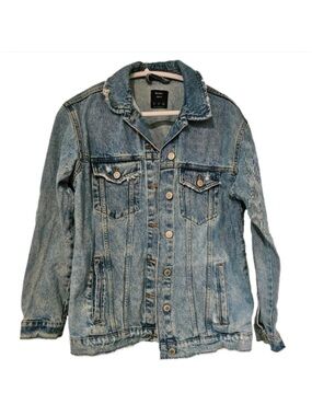 bershka distressed blue jean jacket size small